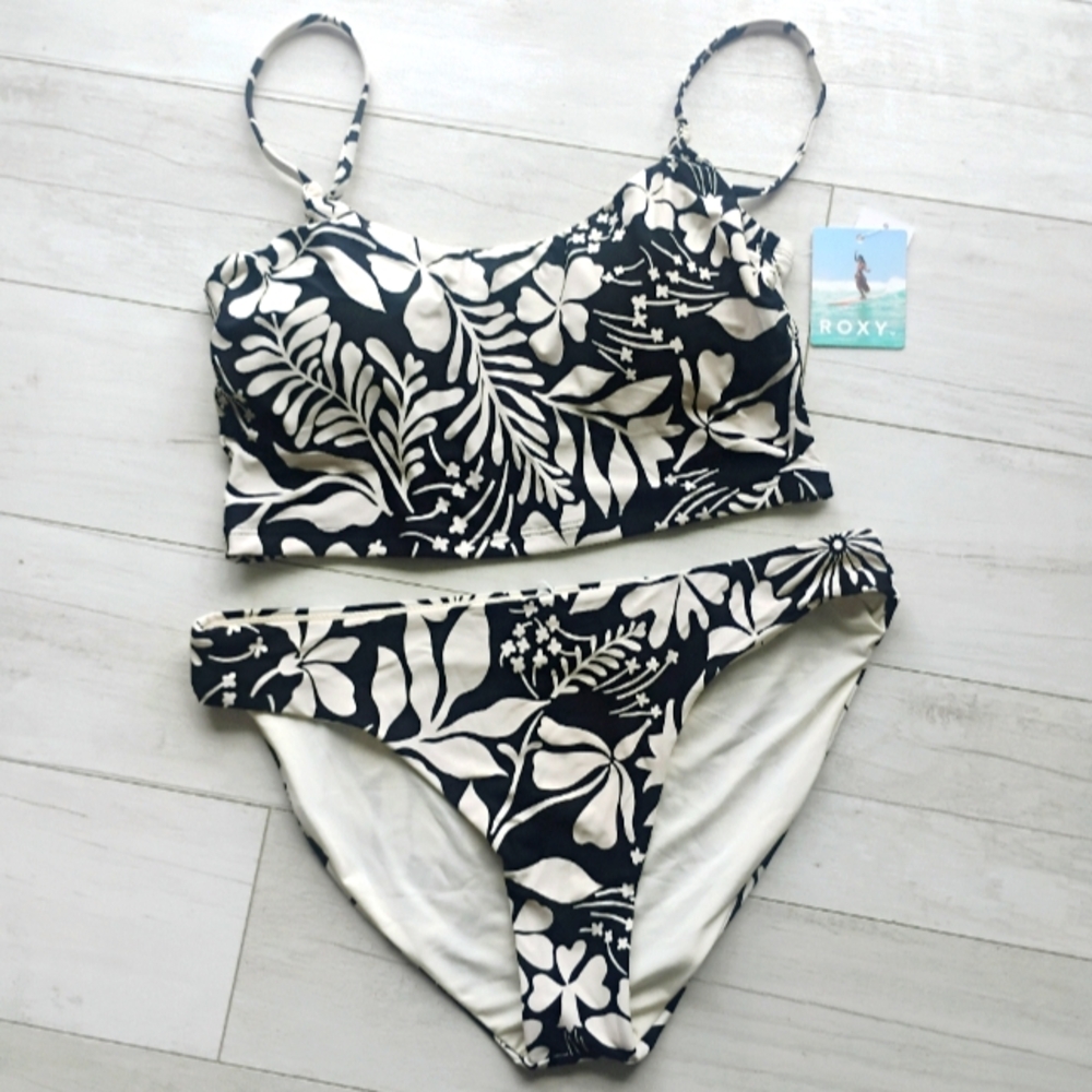 ROXY NEW Oceanside Scoop Neck Tank Bikini Top & Hipster Bikini Bottoms